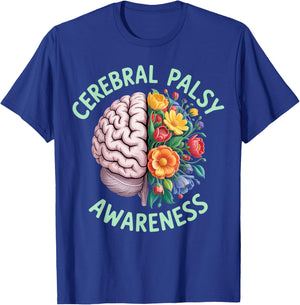Cerebral Palsy Awareness Month Brain Floral Support Graphic T-Shirt - T-Shirt | Royal