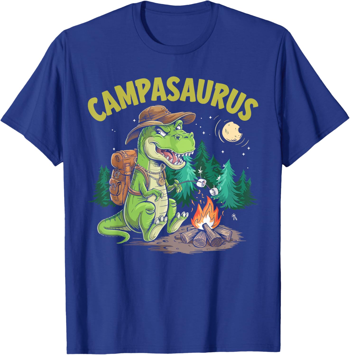 Camping Dinosaur Funny Camp Campfire T-Rex Kids Boys T-Shirt - T-Shirt | Royal