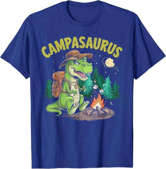 Camping Dinosaur Funny Camp Campfire T-Rex Kids Boys T-Shirt - T-Shirt | Royal