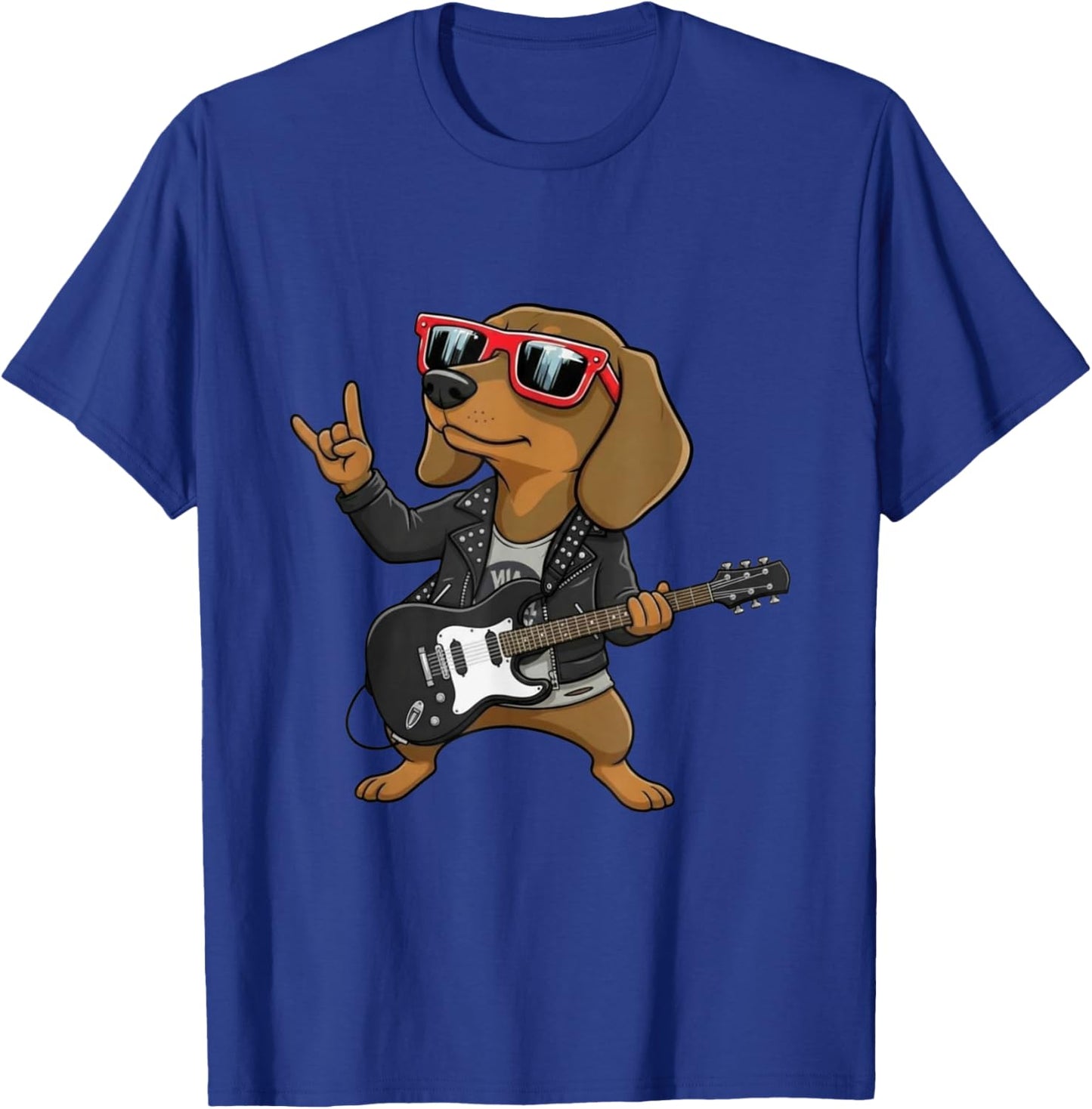 Dachshund Dog Playing Bass Guitar Guitarist Rocker Pose Cool T-Shirt - T-Shirt | Royal