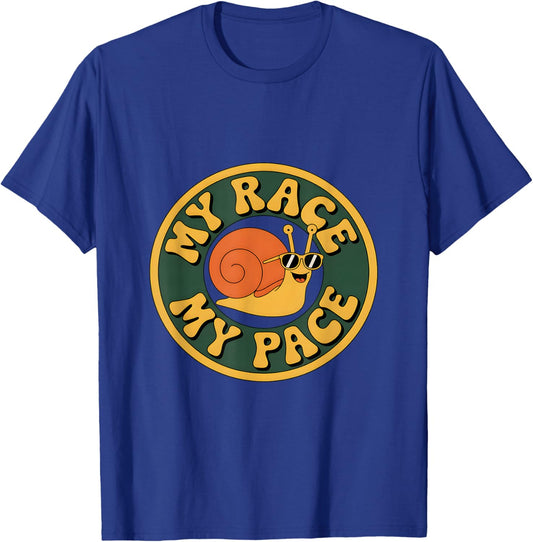 Funny My Race My Pace Snail Sunglasses Saying T-Shirt - T-Shirt | Royal