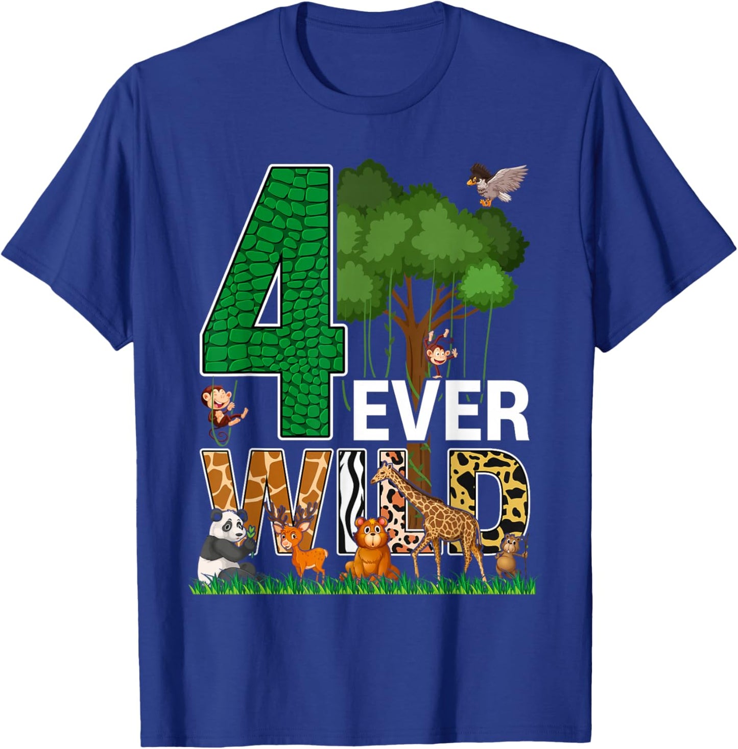4 Ever Wild Birthday Decorations Boy Zoo 4th Birthday Party T-Shirt - T-Shirt | Royal