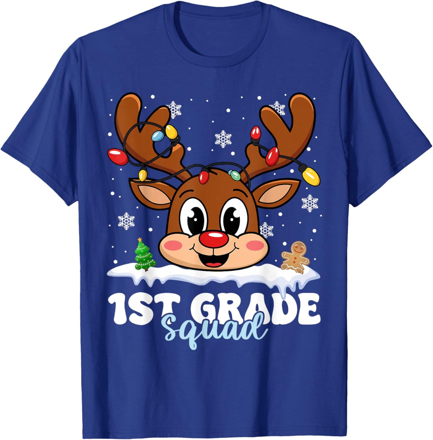 First Grade Squad Teachers Christmas Reindeer Lovers Xmas T-Shirt - T-Shirt | Royal
