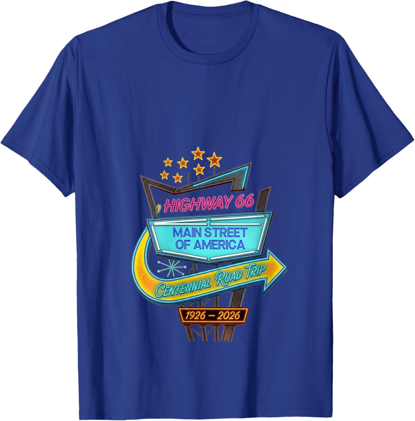 Women's Highway 66 Centennial Road Trip Main Street of America Sign V-Neck T-Shirt - T-Shirt | Royal