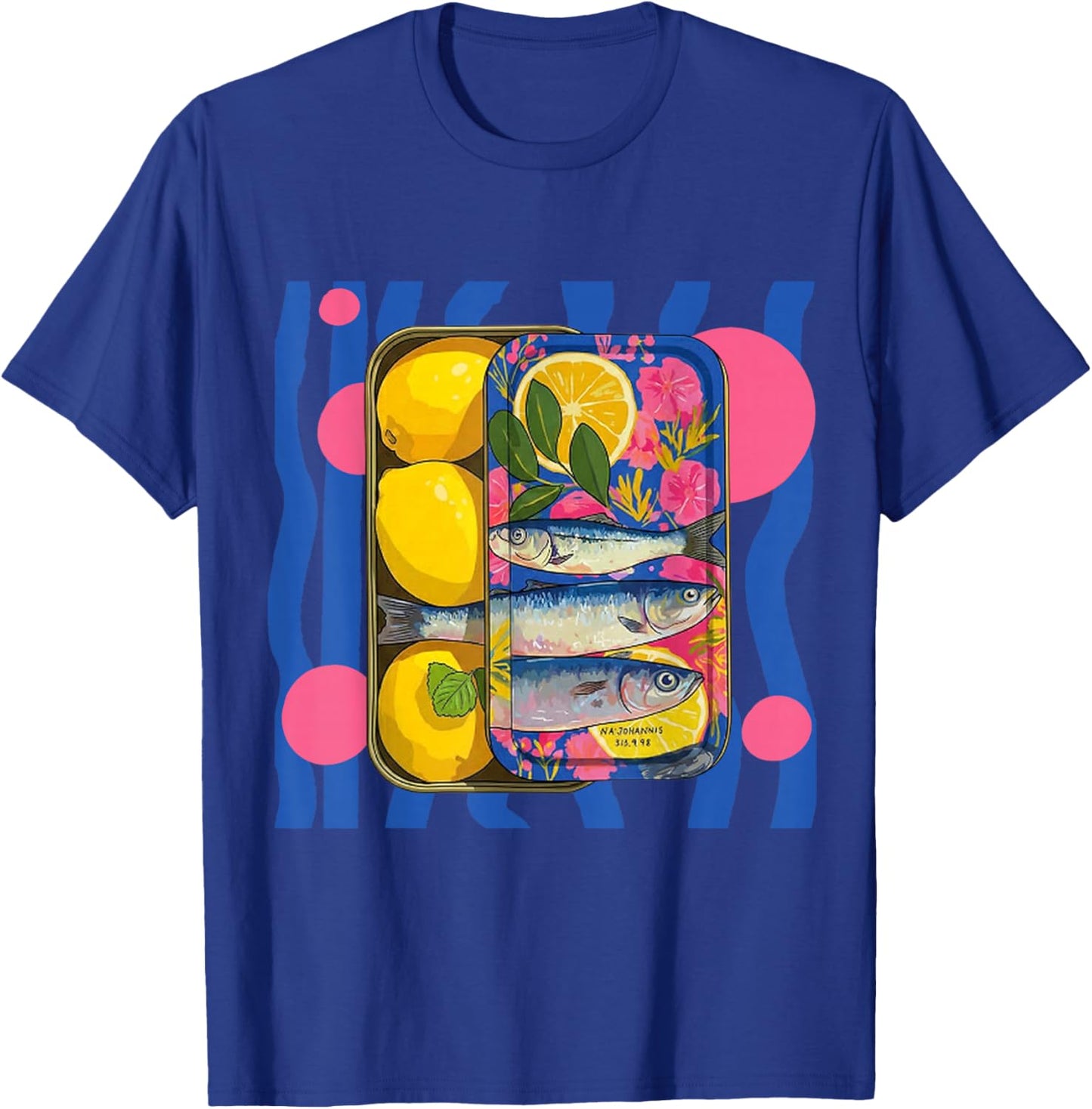 Sardine côtière colorée en étain Poisson Art avec Fleurs de Citron T-Shirt - T-Shirt | Royal