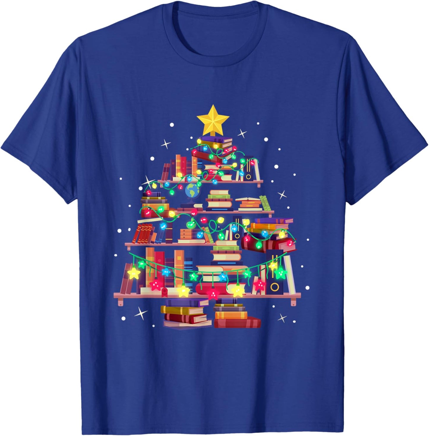 Christmas Library Tree Love reading books nerd Teacher T-Shirt - T-Shirt | Royal