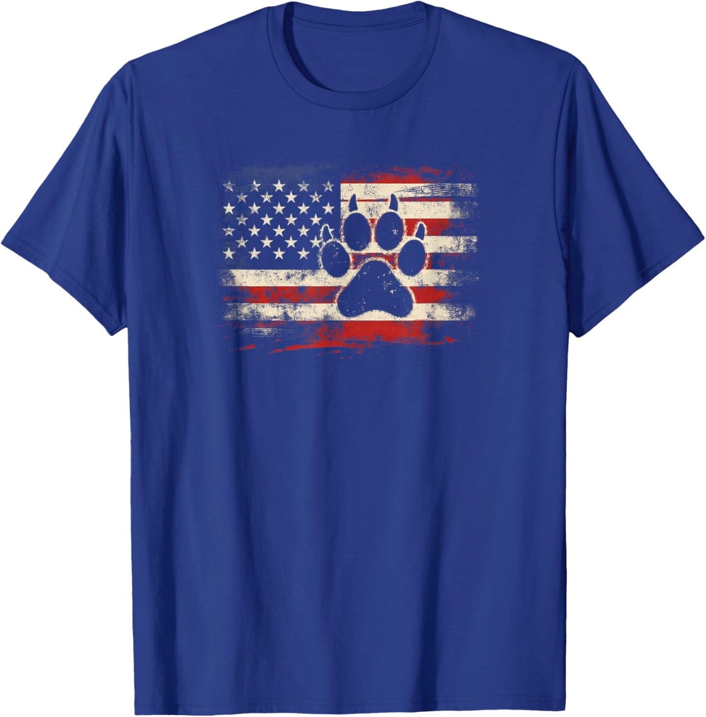 4th Of July American Flag Patriotic Dog & Cat Paw Print T-Shirt - T-Shirt | Royal