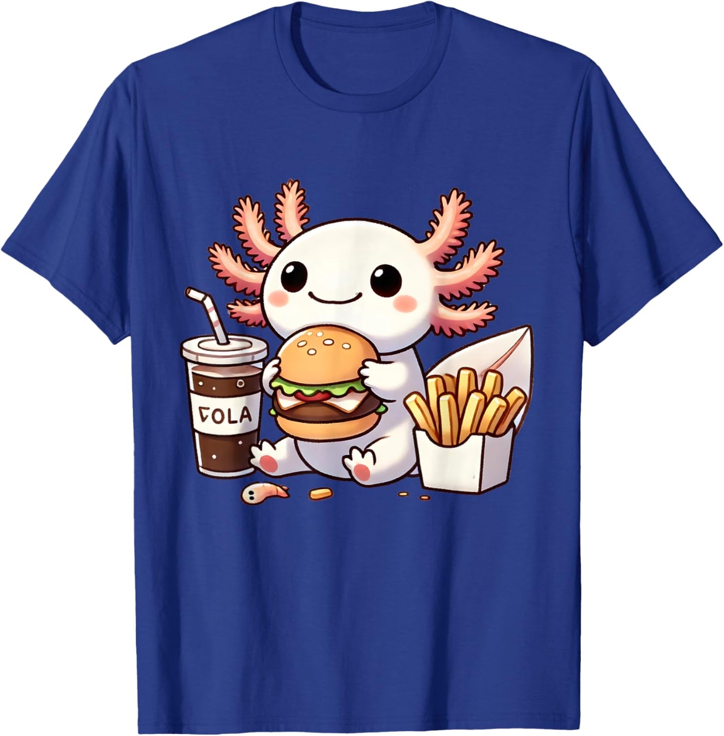 Axolotl with Burger Set, Anime Cute Kawaii Axolotl T-Shirt - T-Shirt | Royal