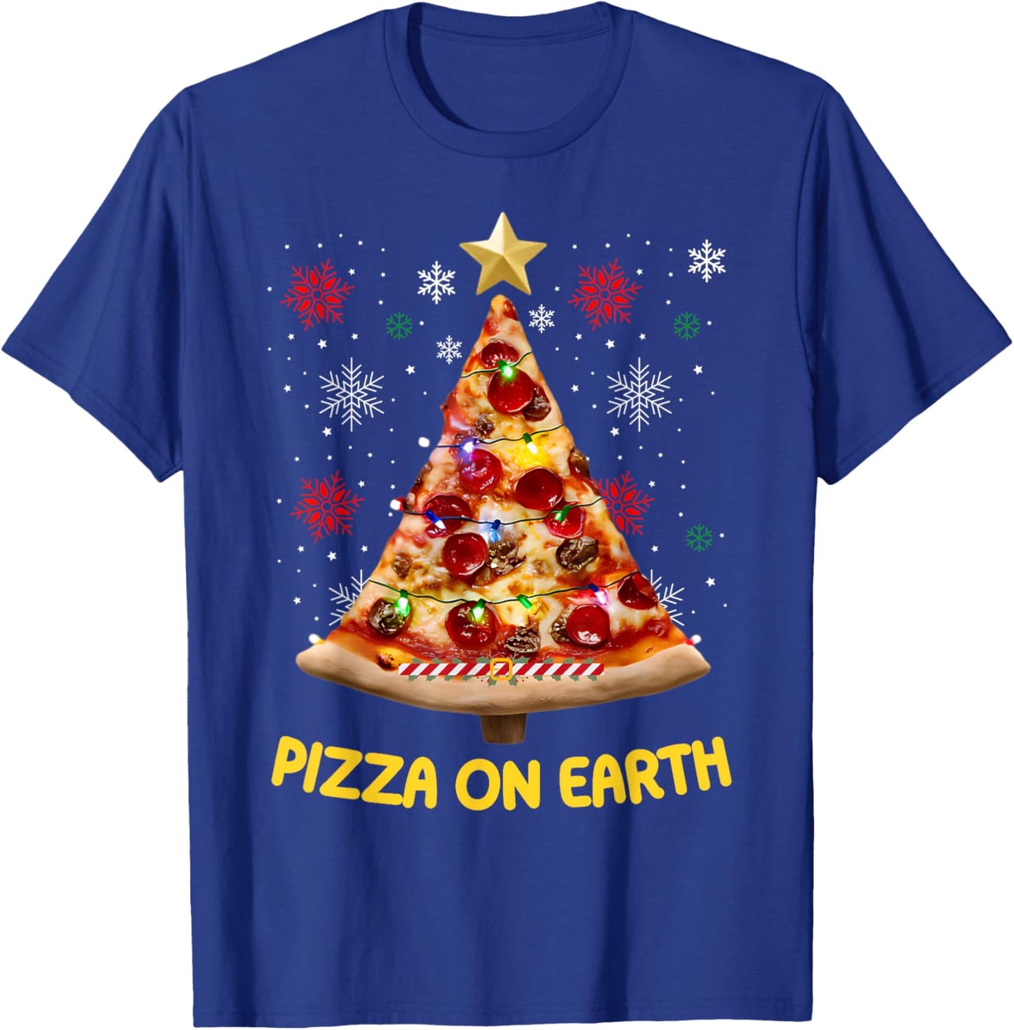 Pizza on Earth Christmas Tree Funny Xmas Pizza Fast Food T-Shirt - T-Shirt | Royal