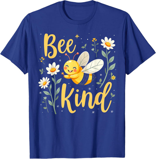 Bee Kind Cute bee with Flower Kindness T-Shirt - T-Shirt | Royal