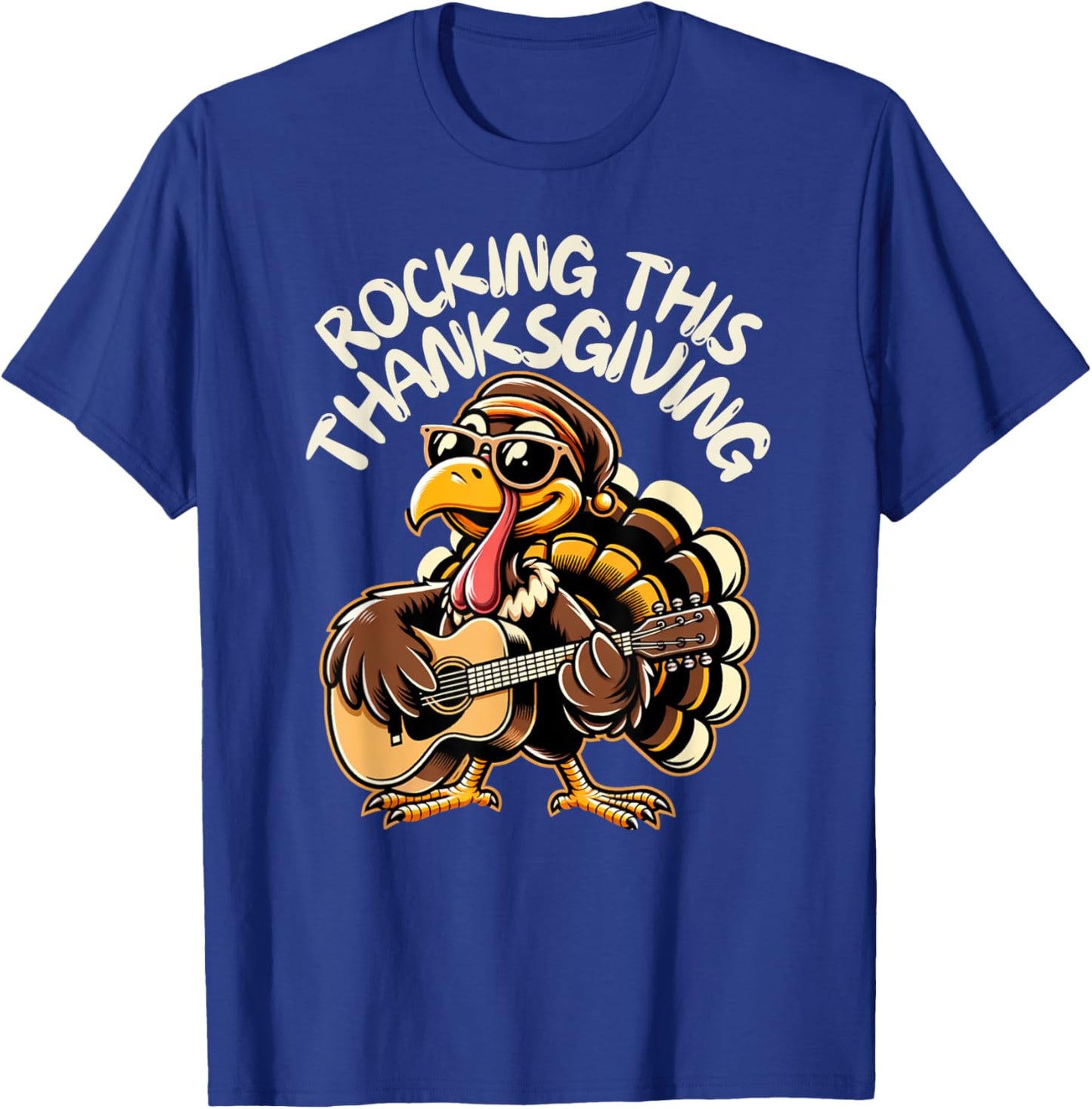 Funny Saying Turkey Playing Guitar Thanksgiving Music Lovers T-Shirt - T-Shirt | Royal