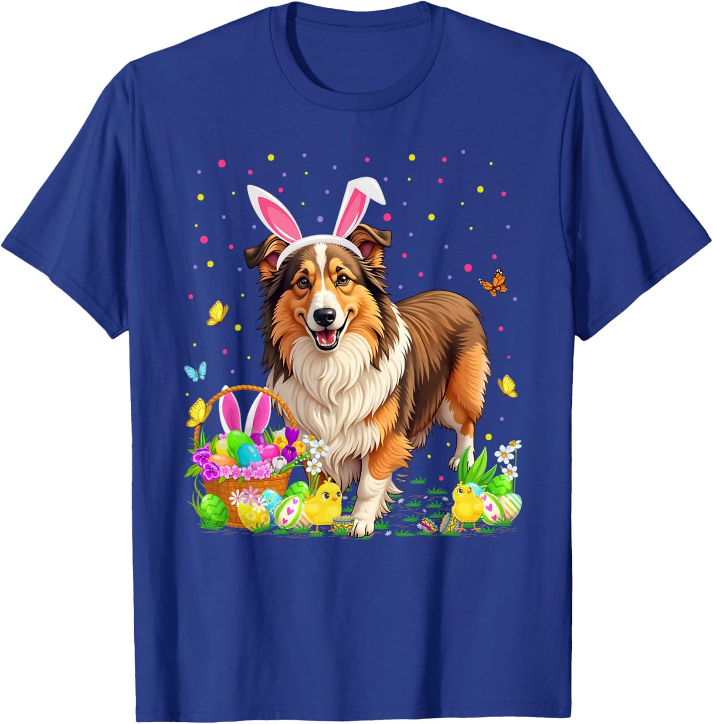 Sheltie Dog Easter Egg Hunt Bunny Ear Sheltie Easter T-Shirt - T-Shirt | Royal