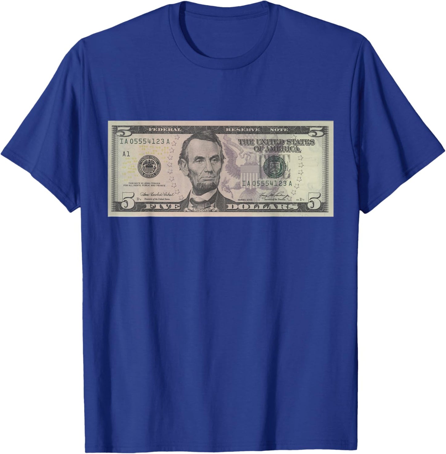 Official $5 Dollar Bill Vintage Money Design Cash Currency T-Shirt - T-Shirt | Royal