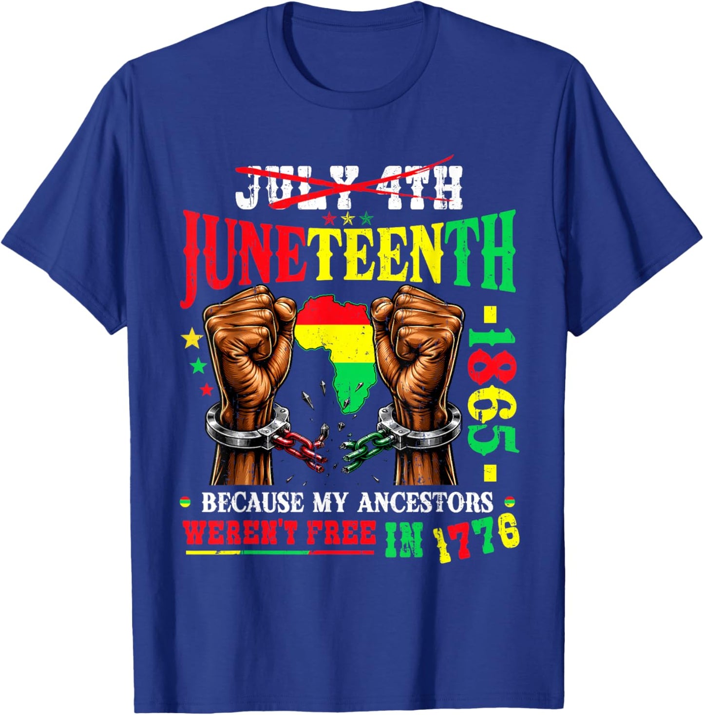 Juneteenth 1865 Afro African American 4th of July Men Women T-Shirt - T-Shirt | Royal