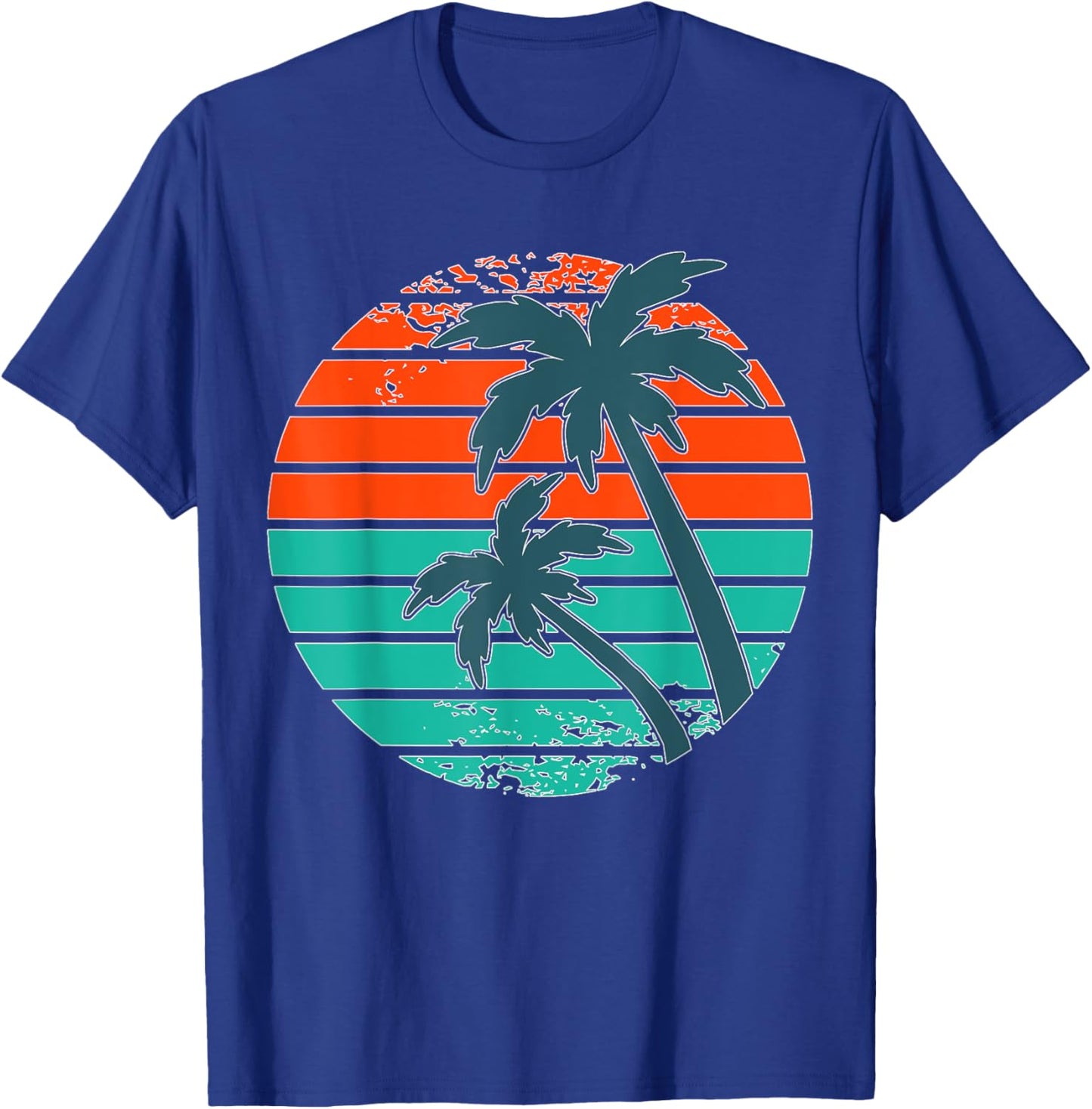Tropical retro palm tree sunset in orange, aqua and teal T-Shirt - T-Shirt | Royal