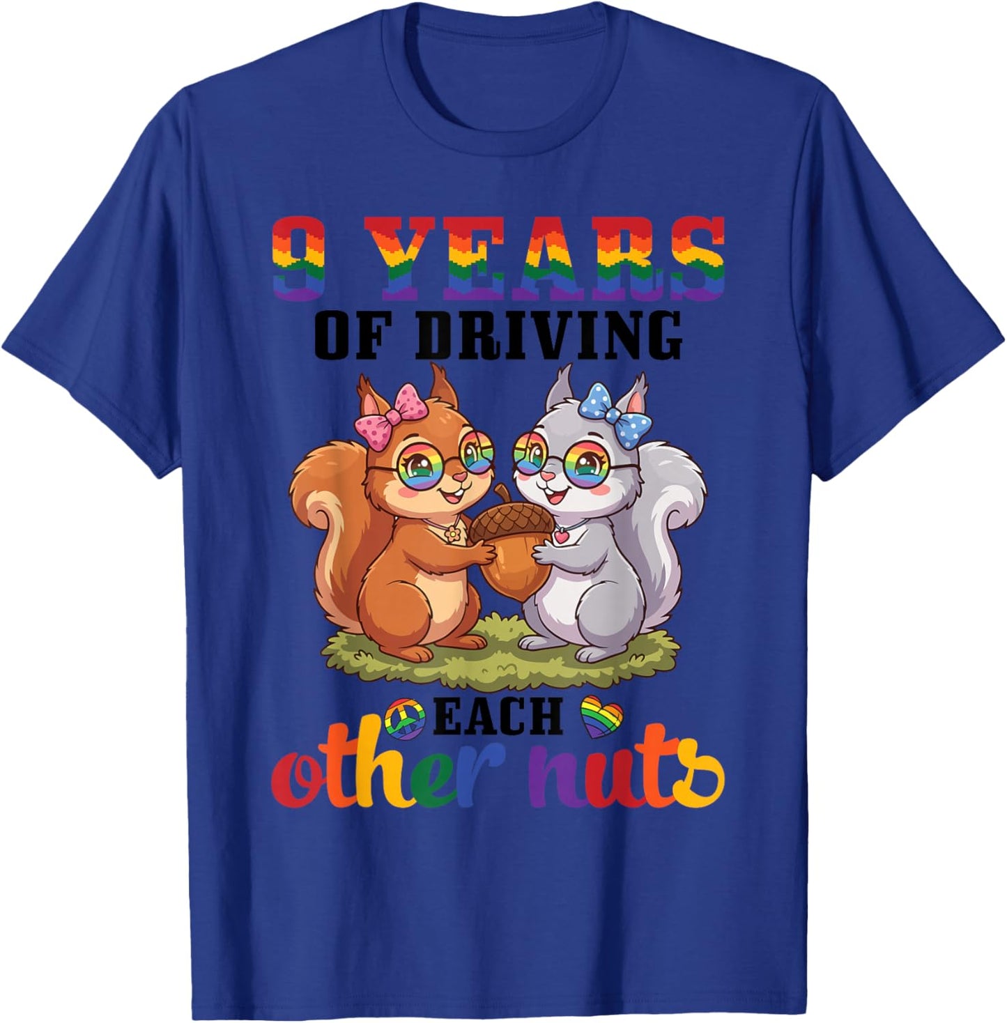 Squirrel Couple Anniversary 9 Years Driving Each Other Nuts T-Shirt - T-Shirt | Royal