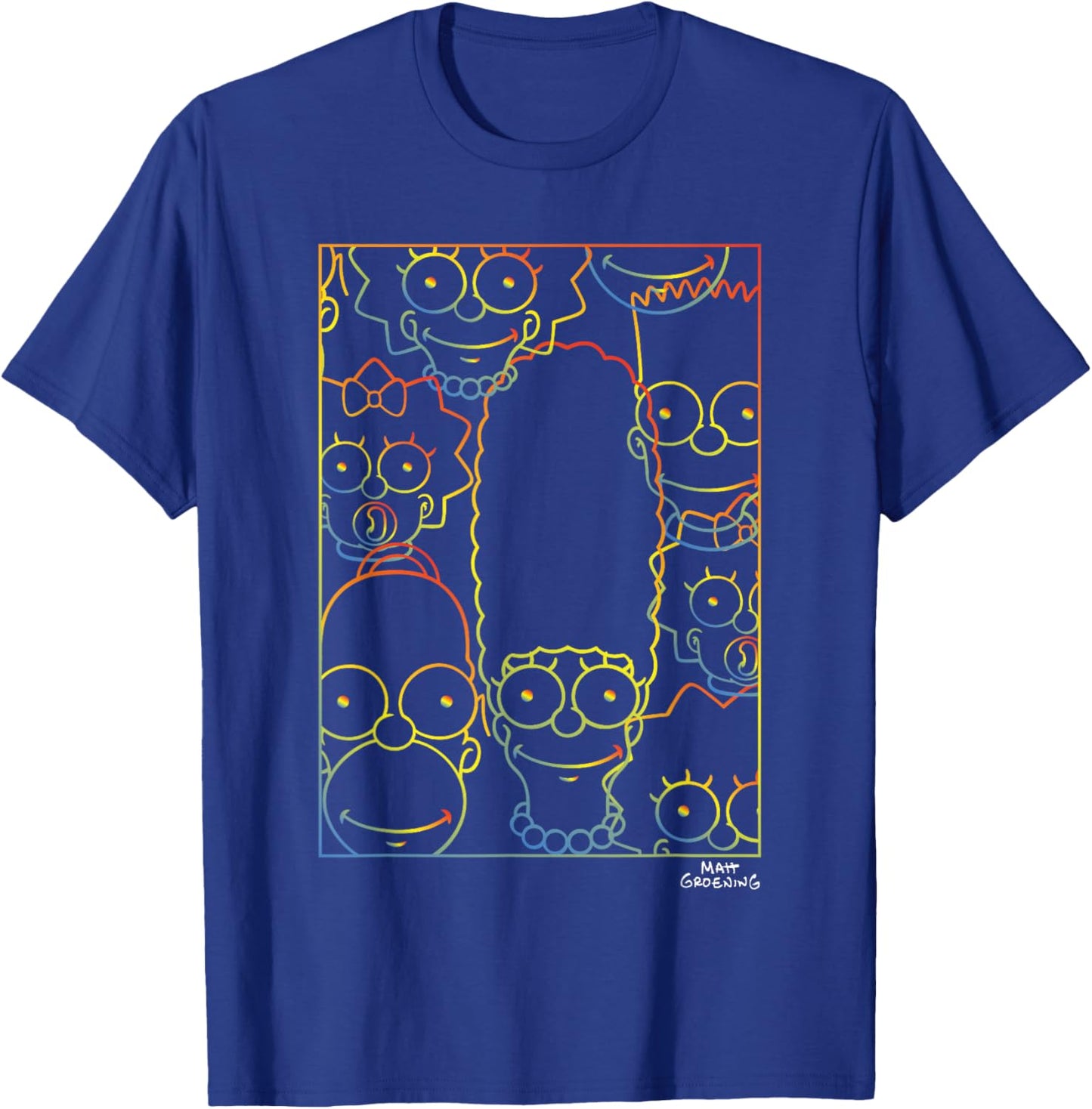 The Simpsons Neon Rainbow Outline Family Poster Art T-Shirt - T-Shirt | Royal