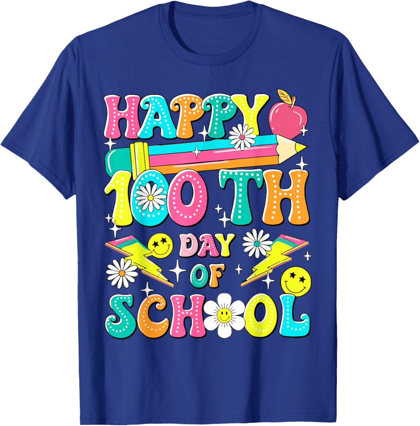 Retro Groovy 100th Day of School Teachers Kid Happy 100 Days T-Shirt - T-Shirt | Royal