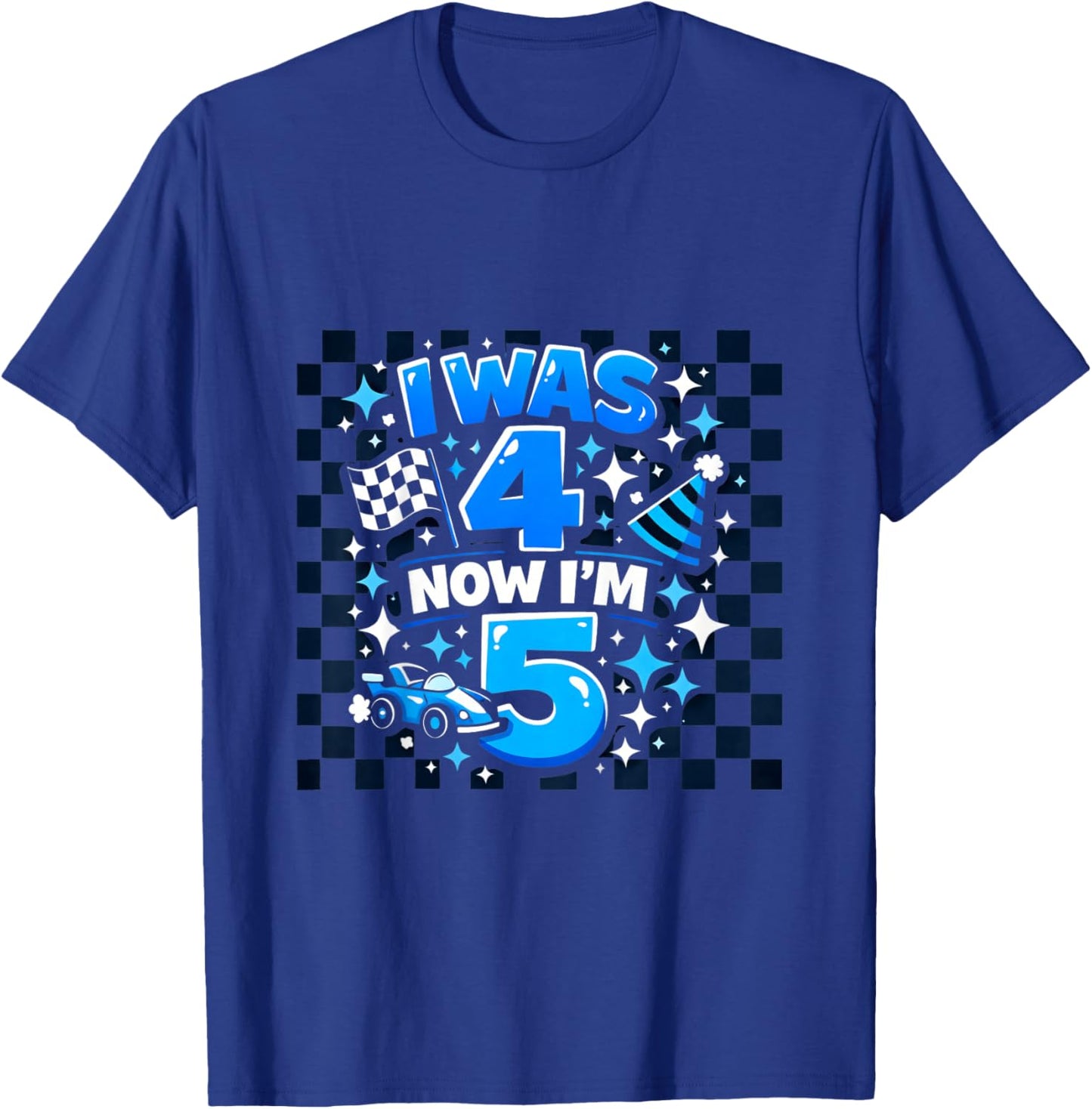 Blue Checkered I was 4 Now I'm 5 Funny Birthday Boy T-Shirt - T-Shirt | Royal