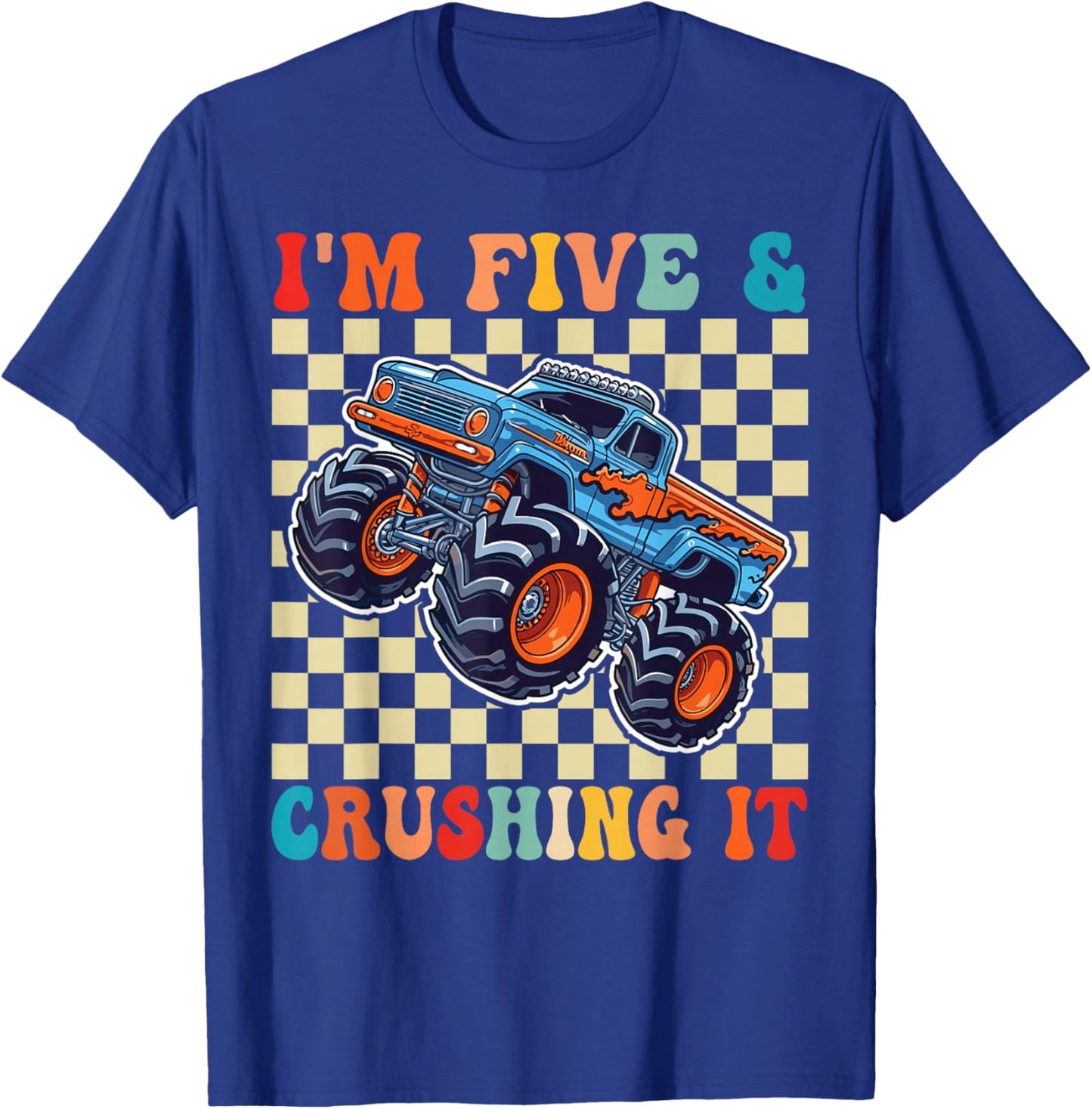 Birthday Monster Truck 5 Year Old Boys 5th Birthday Party T-Shirt - T-Shirt | Royal