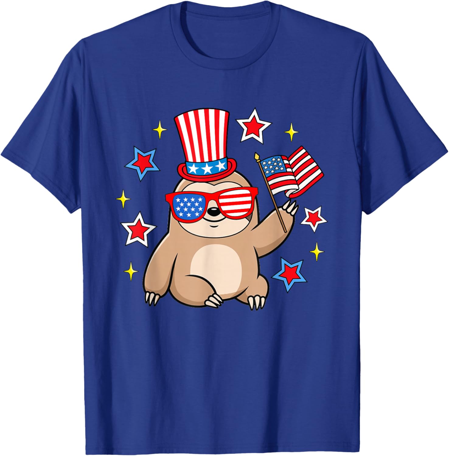 Cute Sloth American Flag Patriotic Funny 4th of July T-Shirt - T-Shirt | Royal