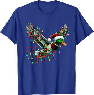 Flying Santa Duck with Christmas Lights Hunting Season T-Shirt - T-Shirt | Royal