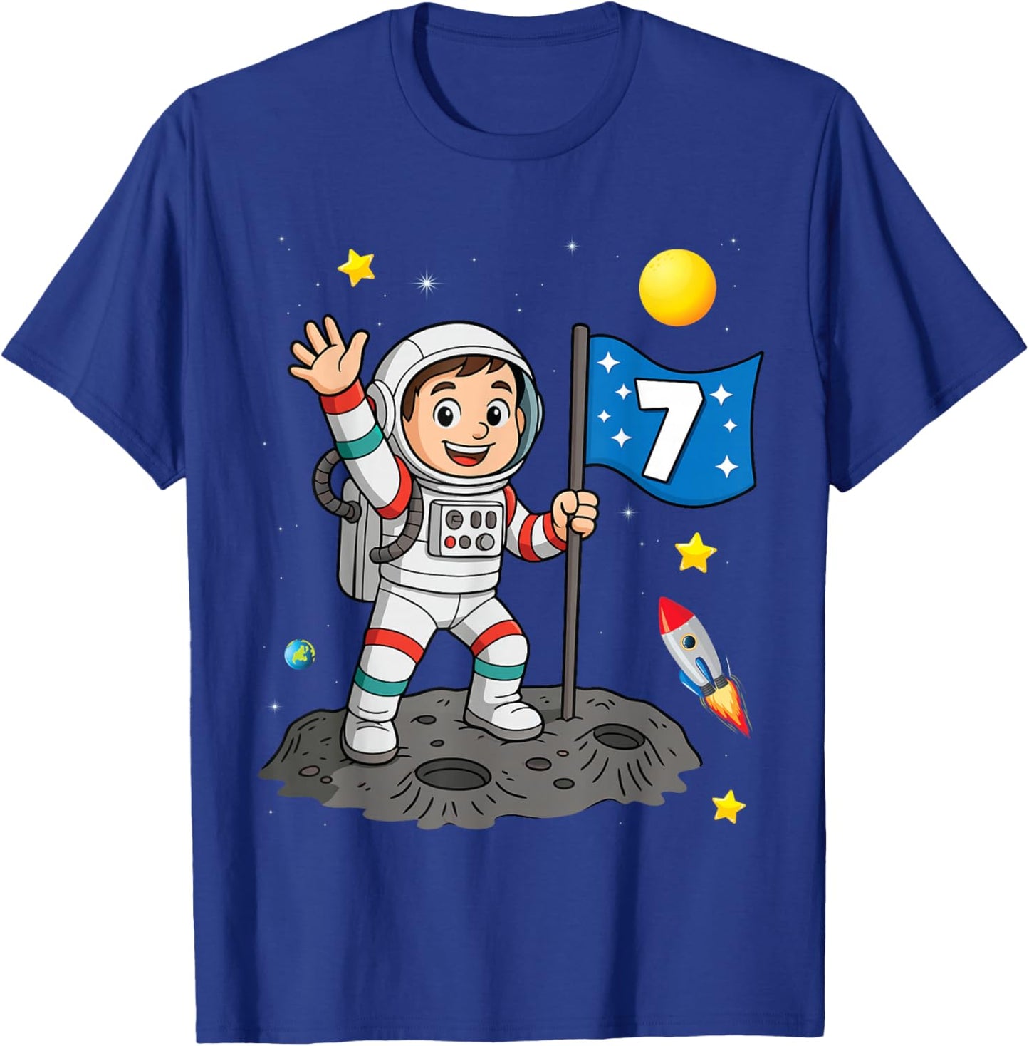 7yr 7th Boys Girls Astronaut Space Birthday 7 Years Old T-Shirt - T-Shirt | Royal