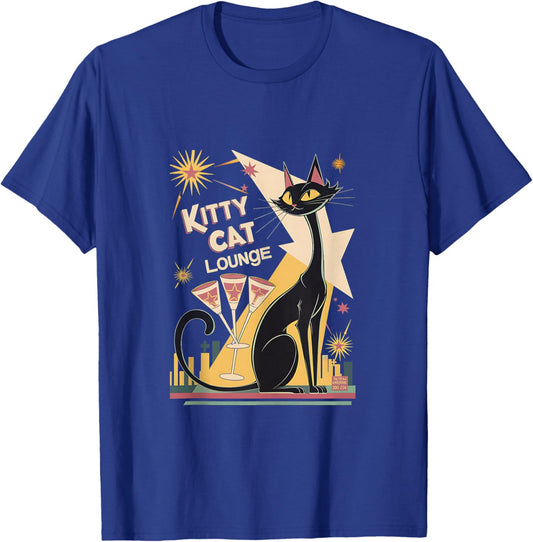 Retro Mid-Century Modern Cat and Cocktails Lounge Theme T-Shirt - T-Shirt | Royal