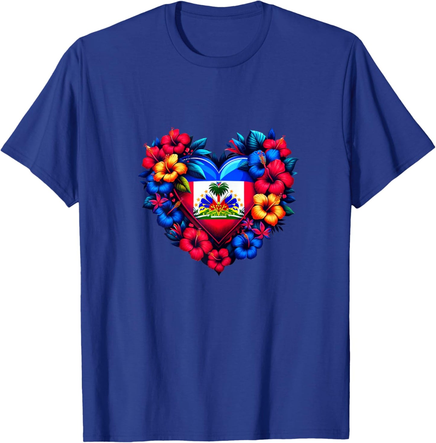 Haiti Haitian Heritage Month Flag Flower Heart T-Shirt - T-Shirt | Royal