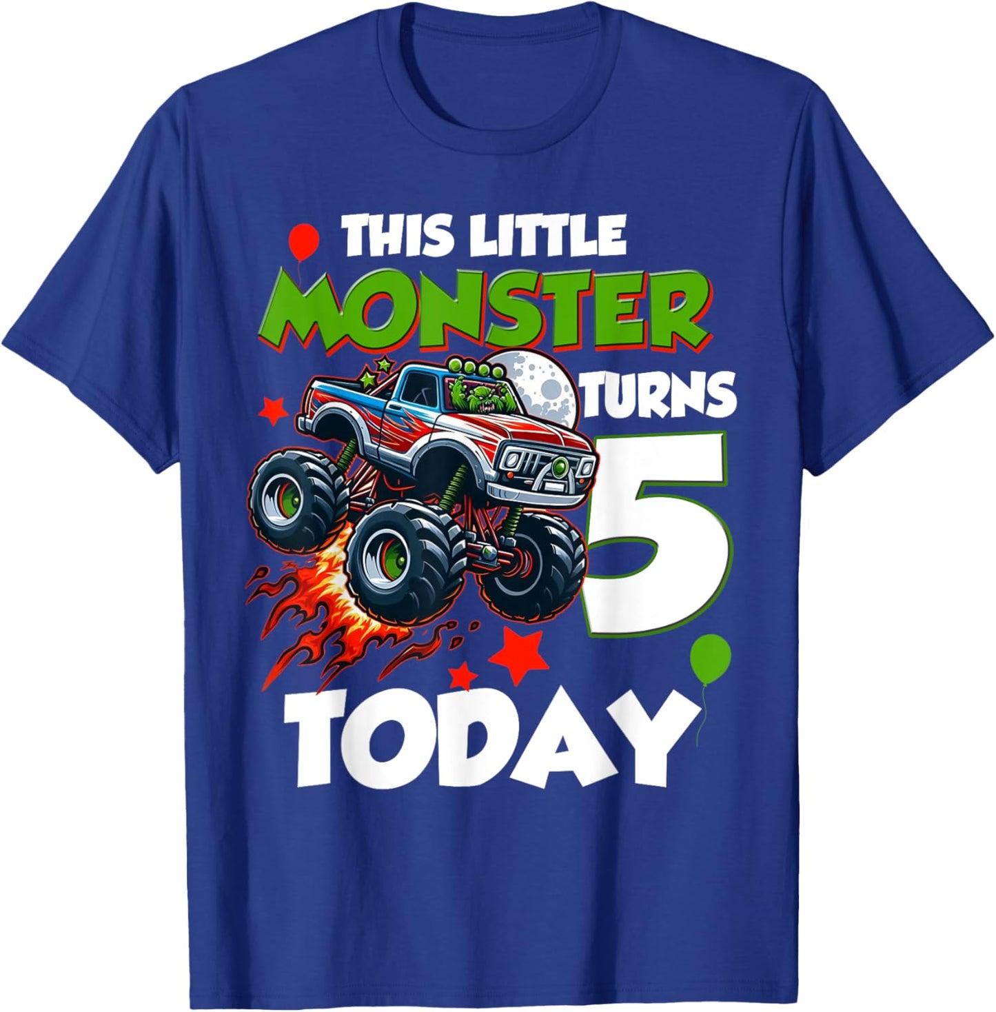 Birthday Monster Truck 5 year Old Boys This Little Turns 5th T-Shirt - T-Shirt | Royal