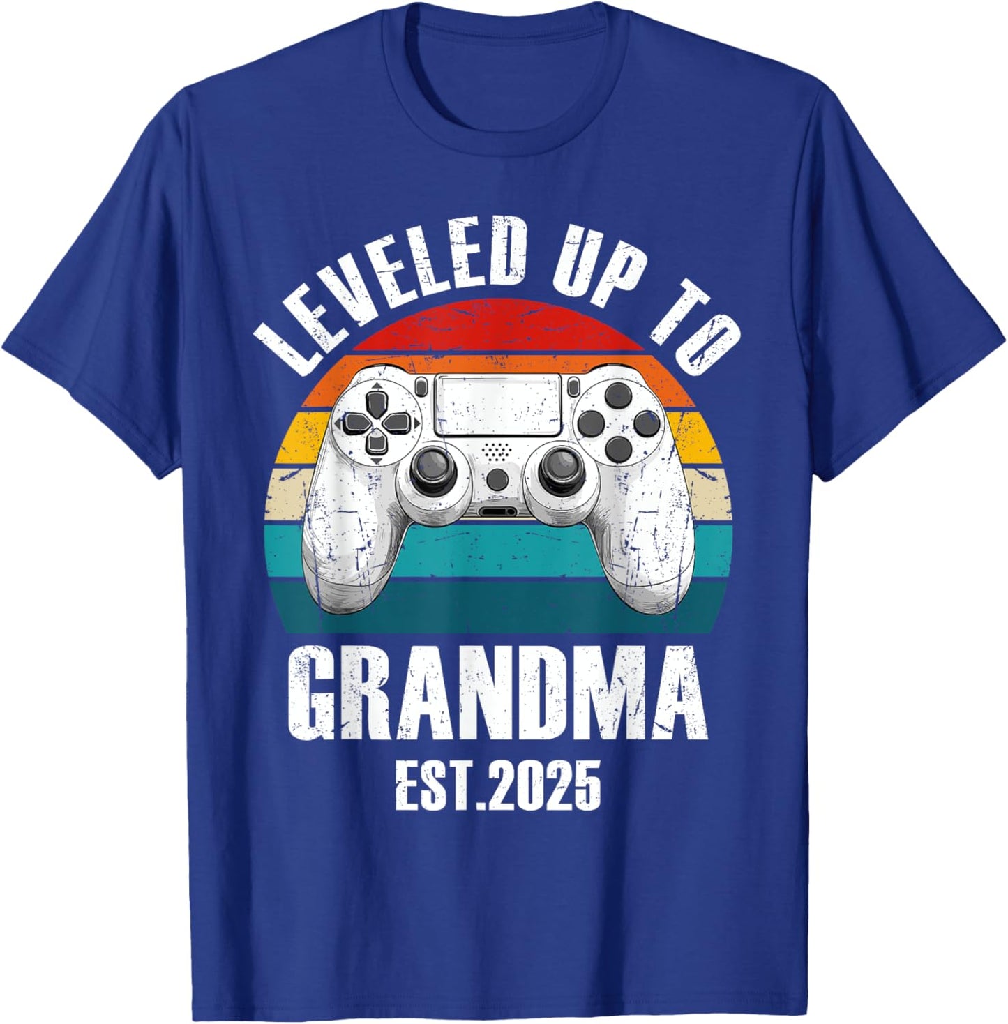 Leveled Up To Grandma 2025 Funny Grandmother Gamer Vintage T-Shirt - T-Shirt | Royal
