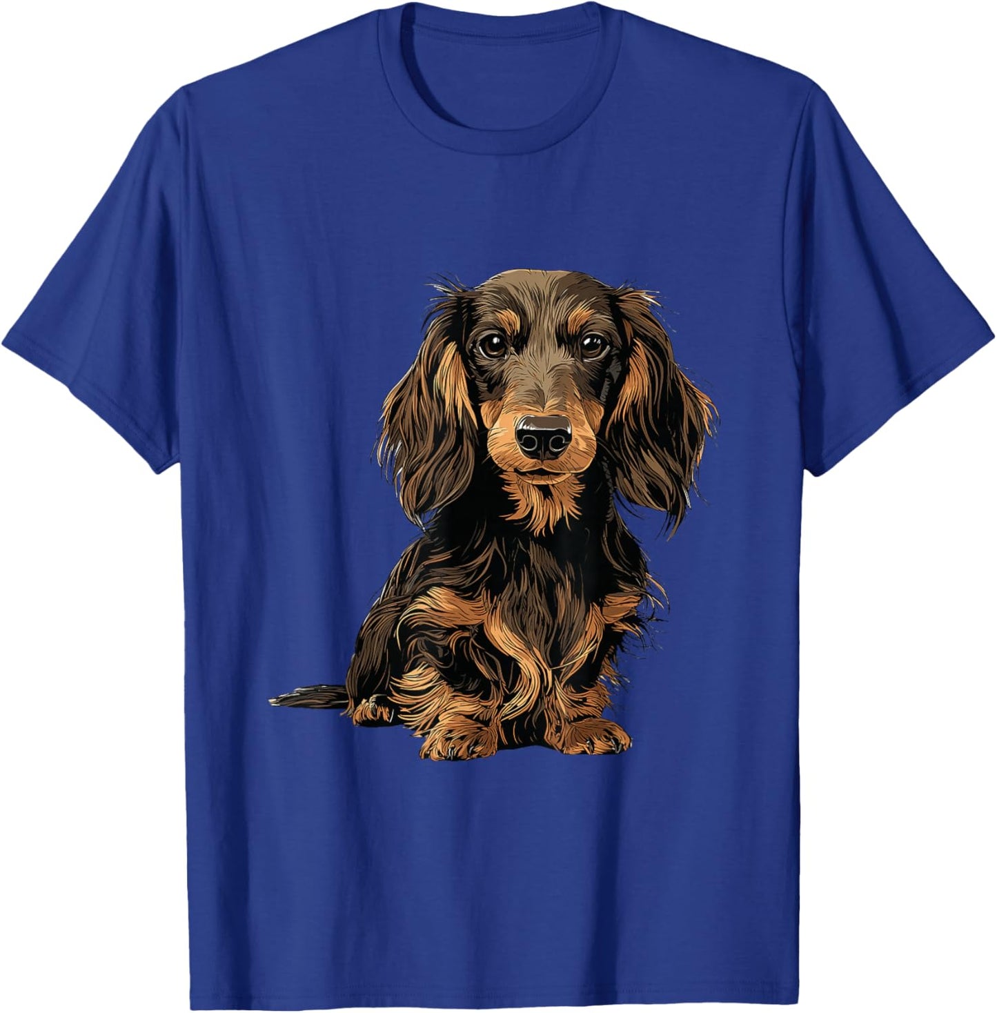 Black and Tan Long Hair Dachshund Dog Illustration T-Shirt - T-Shirt | Royal