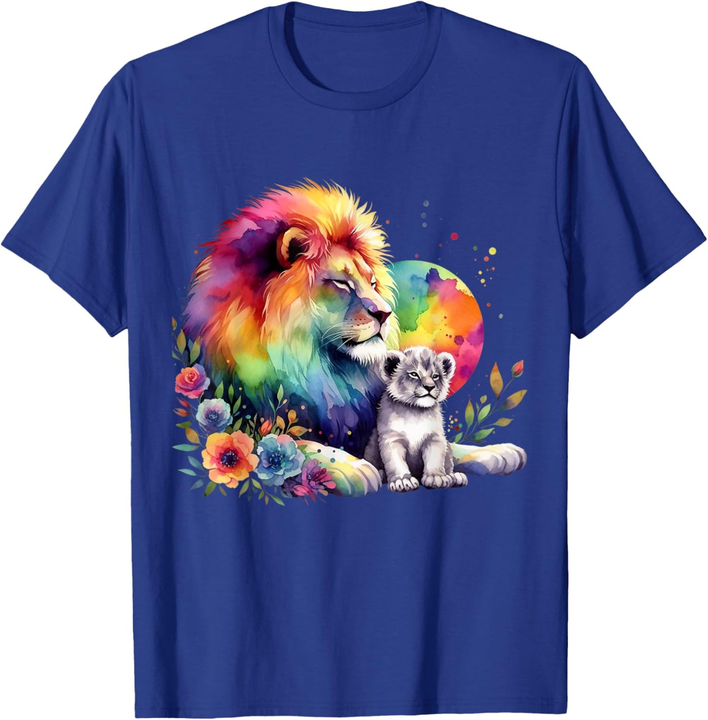 Löwe, Löwenpapa mit Löwenbaby, buntes Löwenbild, Kunst Löwen T-Shirt - T-Shirt | Royal