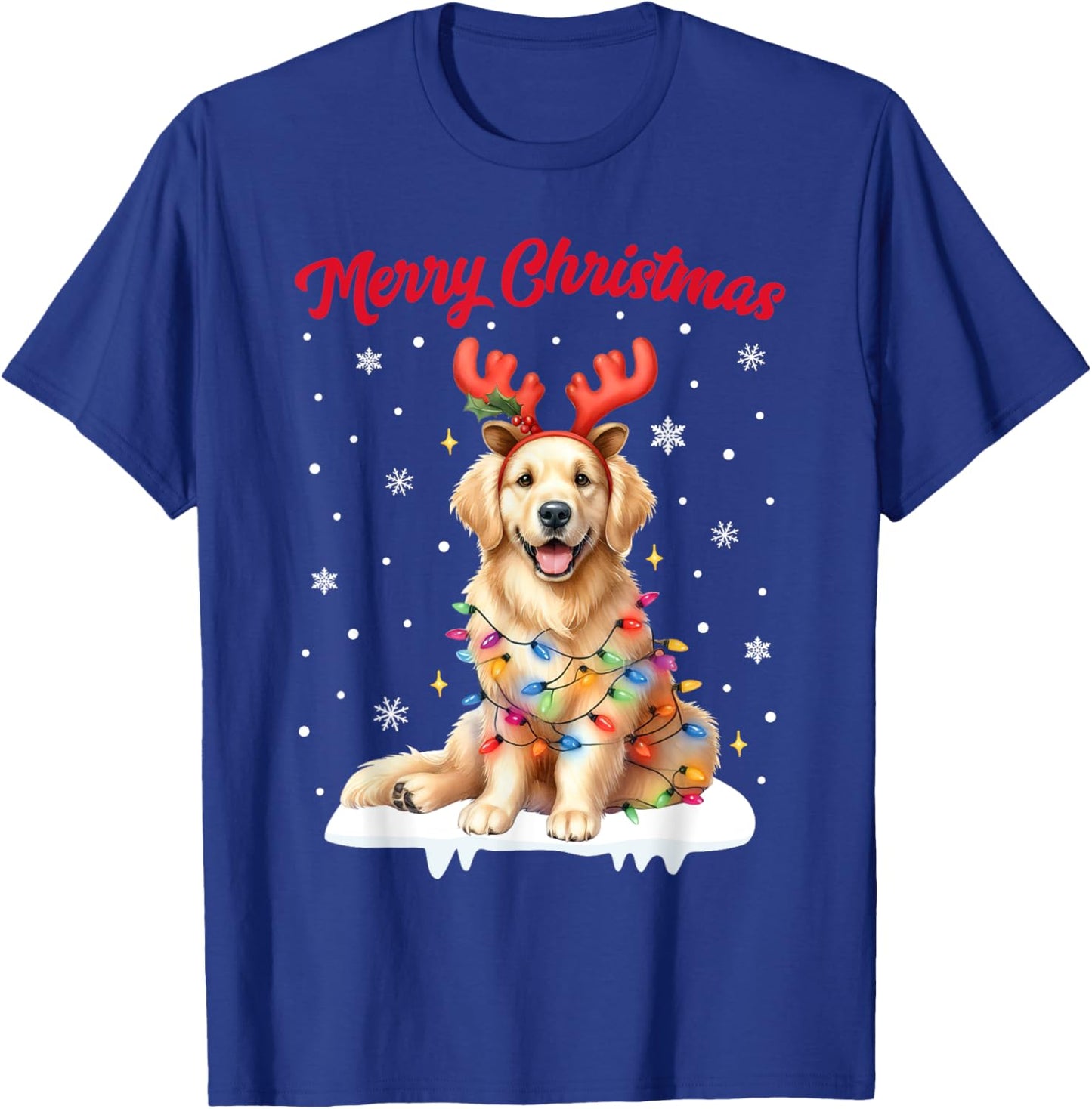 Christmas Pajamas Men Women Kids Golden Retriever Dog T-Shirt - T-Shirt | Royal