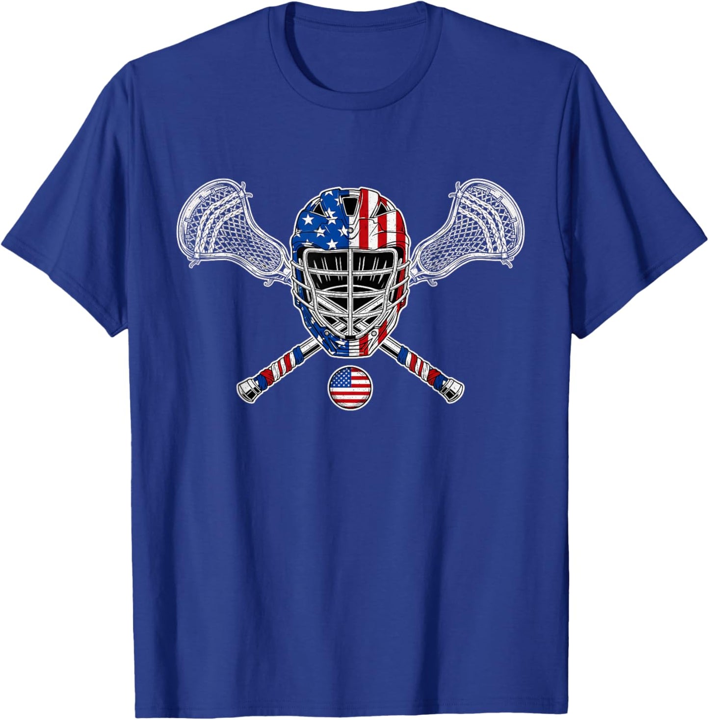 American Lacrosse Flag Patriotic Lax Sticks 4th July T-Shirt - T-Shirt | Royal
