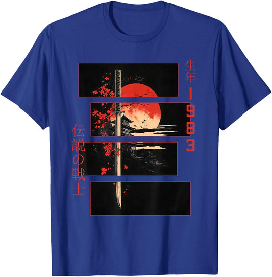 Japanese Letters Sword Graphic Vintage 1983 Birthday T-Shirt - T-Shirt | Royal