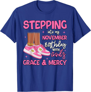 Stepping Into My November Birthday Black Girl Bday Queen T-Shirt - T-Shirt | Royal