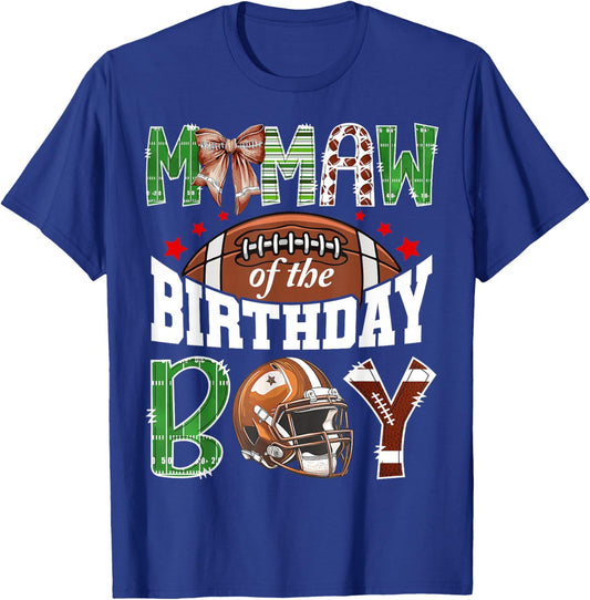 Memaw of The Birthday Boy Football Coquette Bow T-Shirt - T-Shirt | Royal