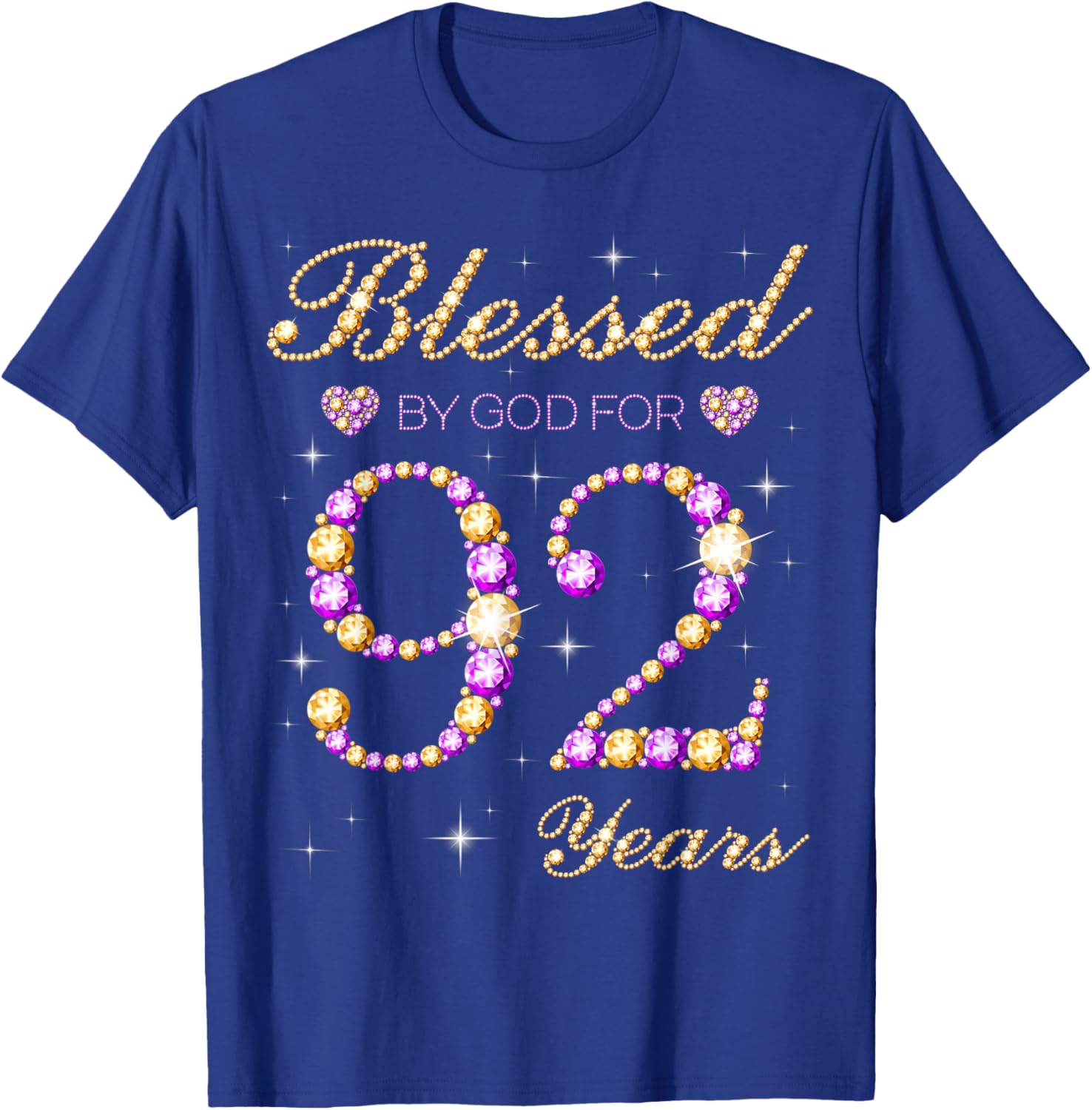 Blessed by God for 92 Years Old Birthday Party Cute Bday T-Shirt - T-Shirt | Royal