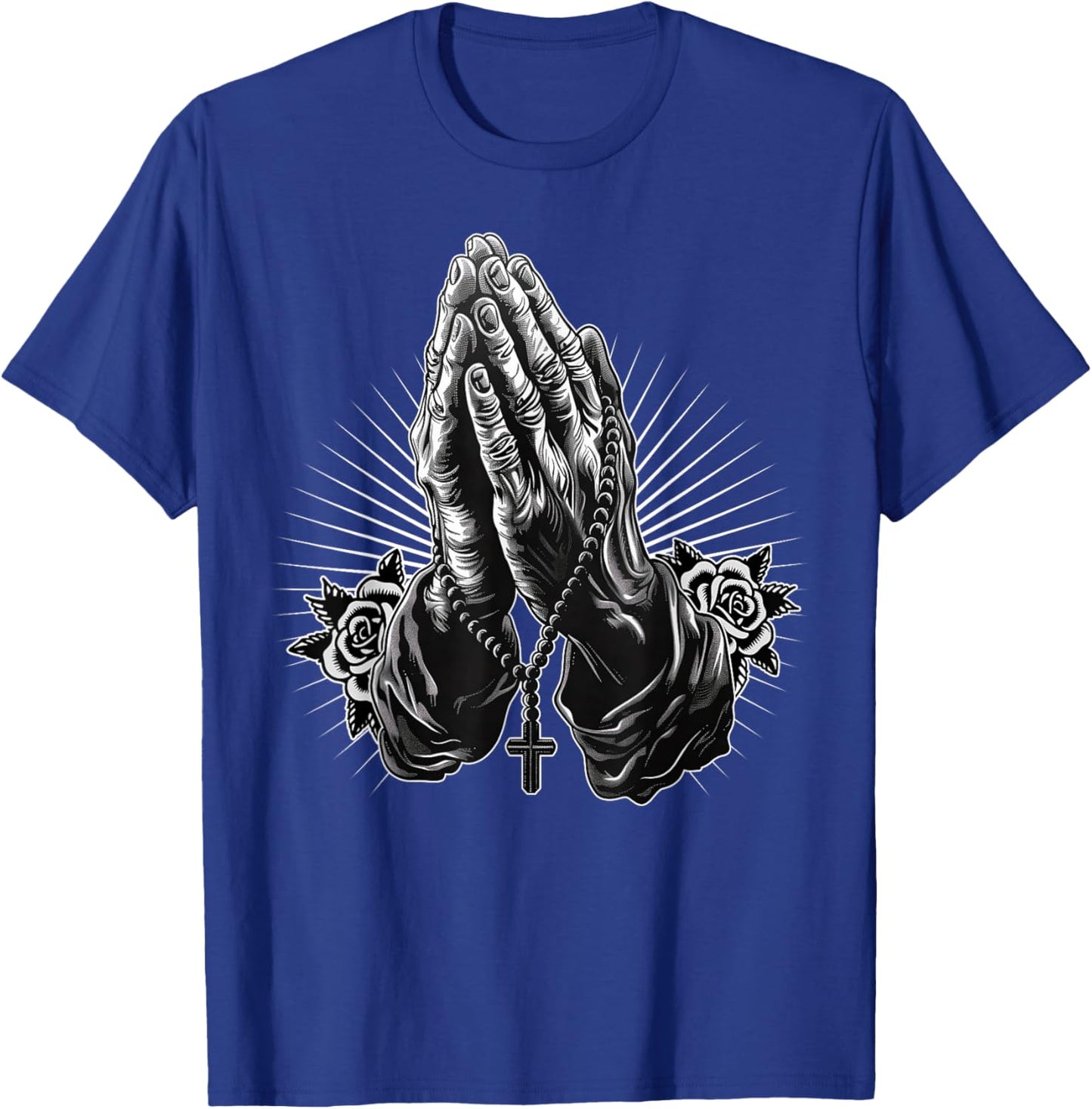 Prayer Hands Catholic Christian Chicano Tattoo Rosary T-Shirt - T-Shirt | Royal