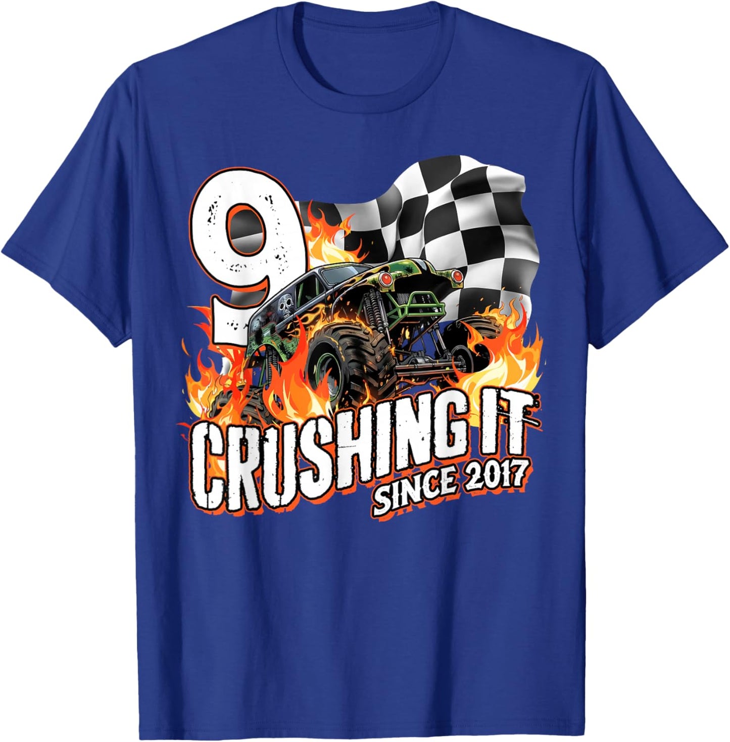 Birthday Monster Truck 9 Years Old Boys 9th Party Born 2017 T-Shirt - T-Shirt | Royal