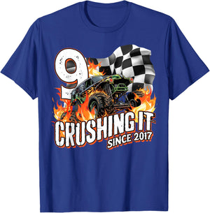 Birthday Monster Truck 9 Years Old Boys 9th Party Born 2017 T-Shirt - T-Shirt | Royal