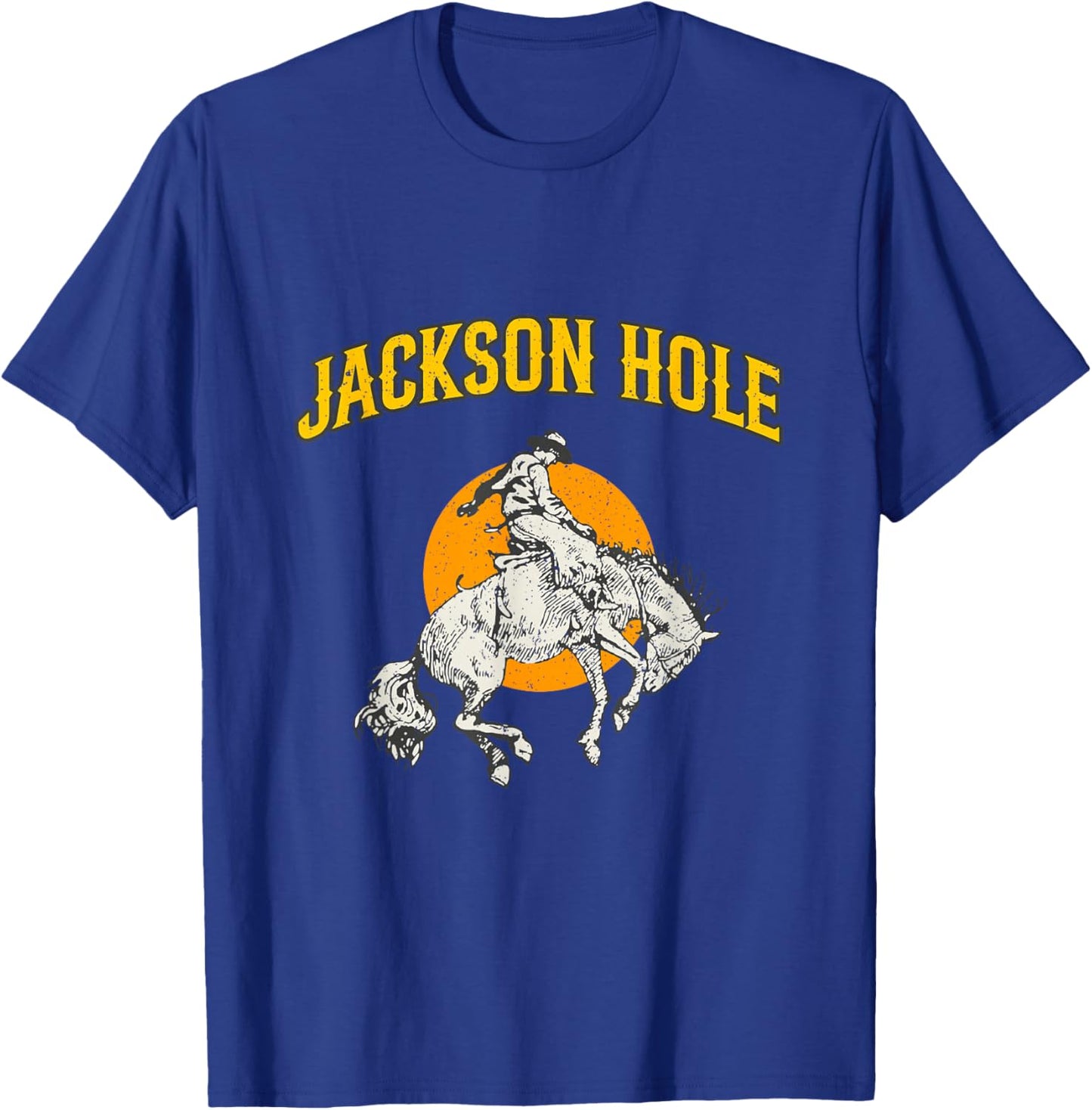 Rodeo Cowboy Riding A Bucking Horse Jackson Hole Wyoming T-Shirt - T-Shirt | Royal