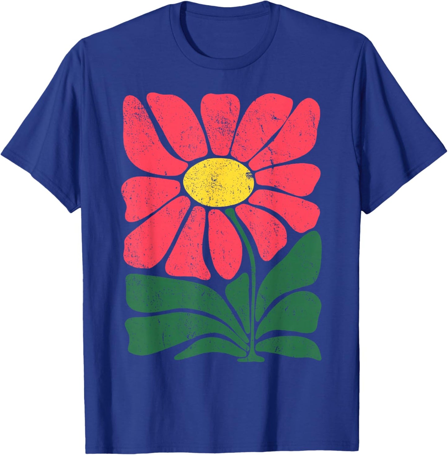 Retro Flower Folk Art - Vintage Botanical Cheerful T-Shirt - T-Shirt | Royal