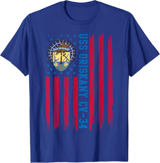 USS Oriskany CV-34 American Flag Aircraft Carrier Veteran Women Men T-Shirt - T-Shirt | Royal