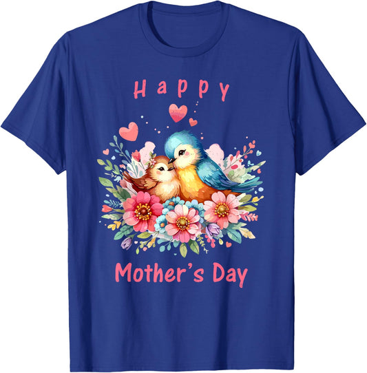 Mom And Baby Bird Happy Mothers Day Mama Wife Women Kids T-Shirt - T-Shirt | Royal