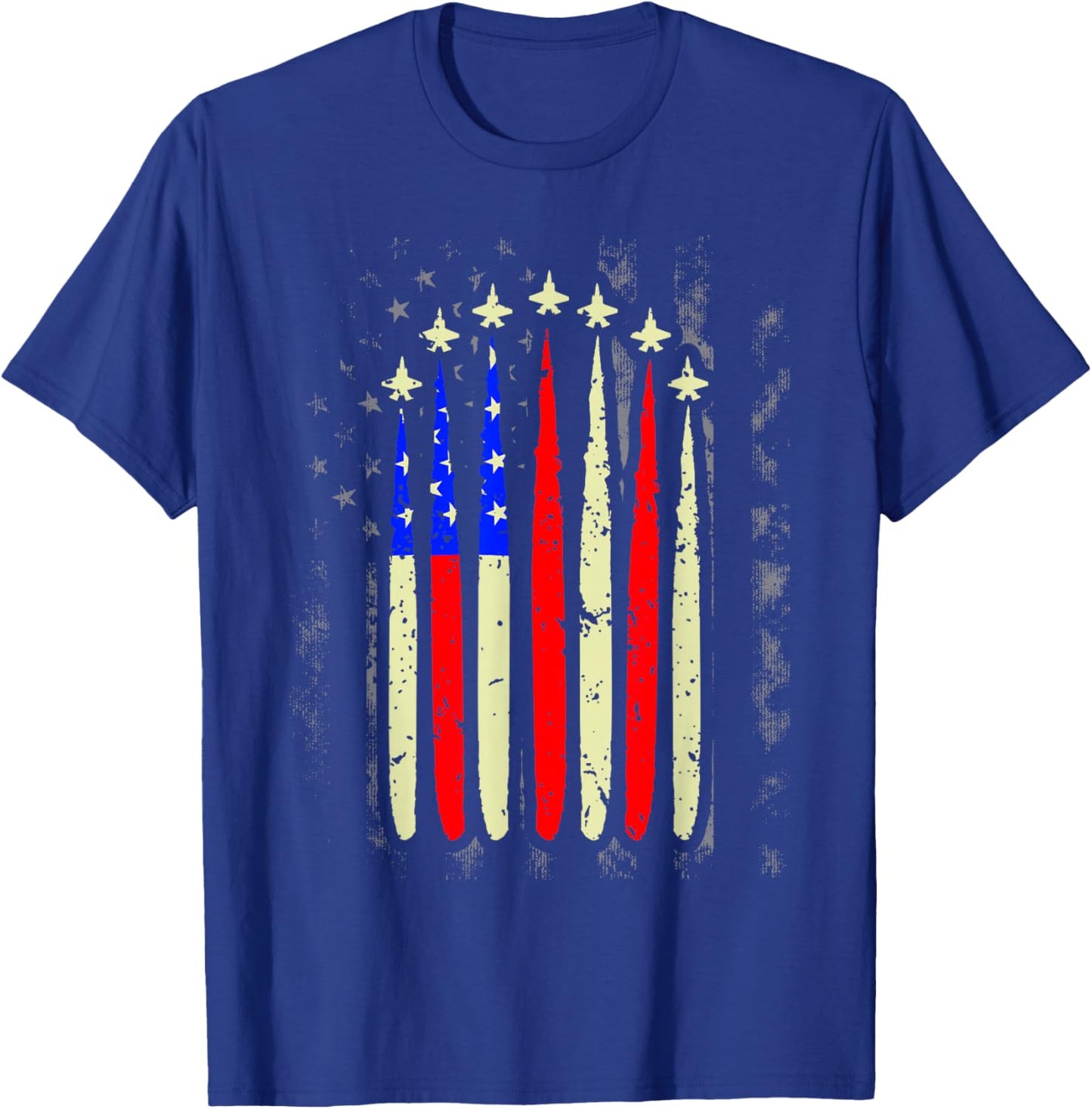 4th of July Jet Fighter American Flag Patriotic Hero Flying T-Shirt - T-Shirt | Royal