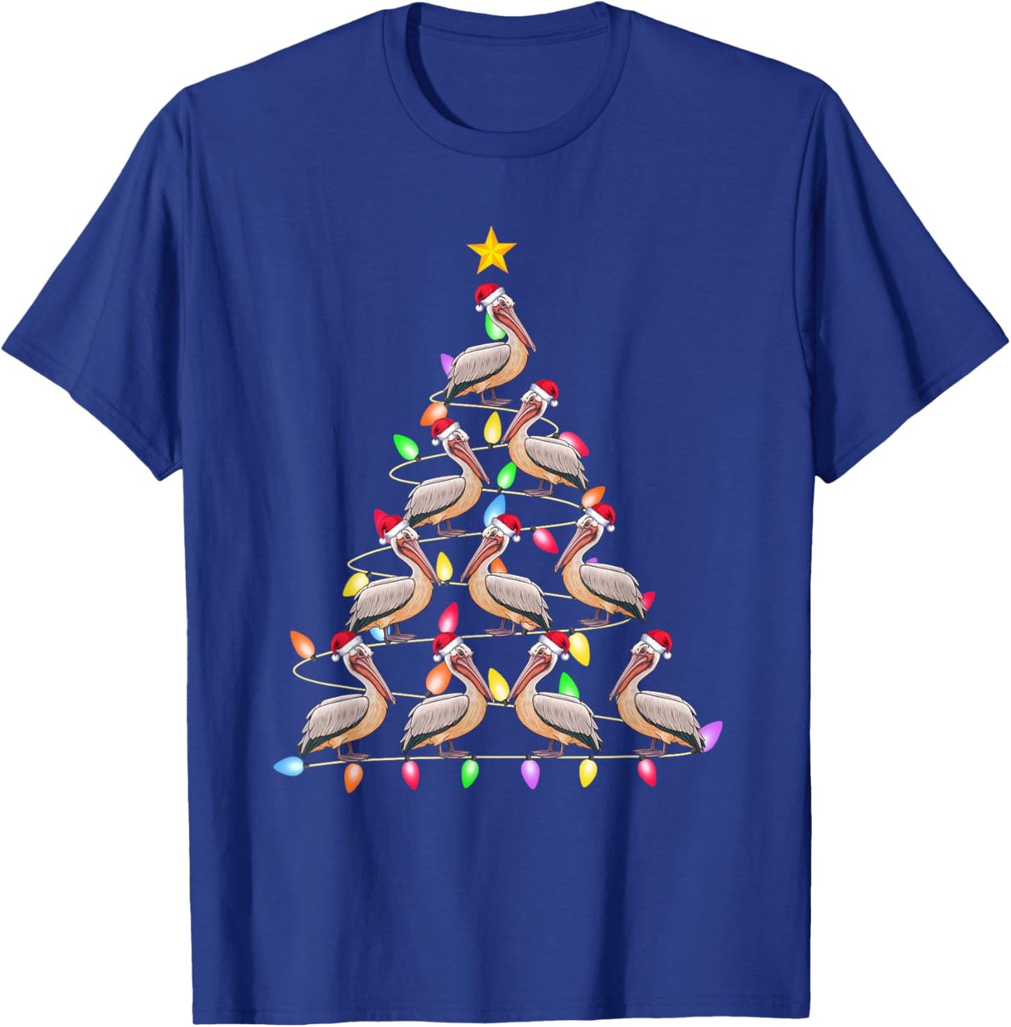 Christmas Tree Lights Men Women Santa Pelican Xmas PJs T-Shirt - T-Shirt | Royal