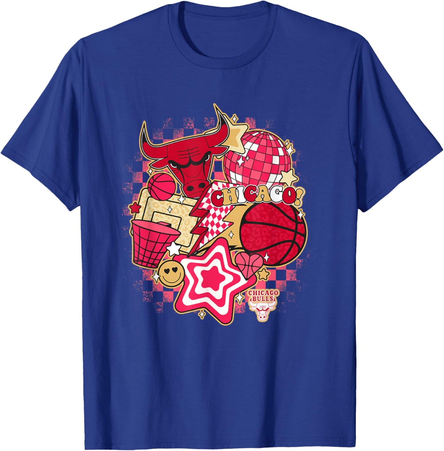 NBA Chicago Bulls Psychedelic Basketball Collage T-Shirt - T-Shirt | Royal
