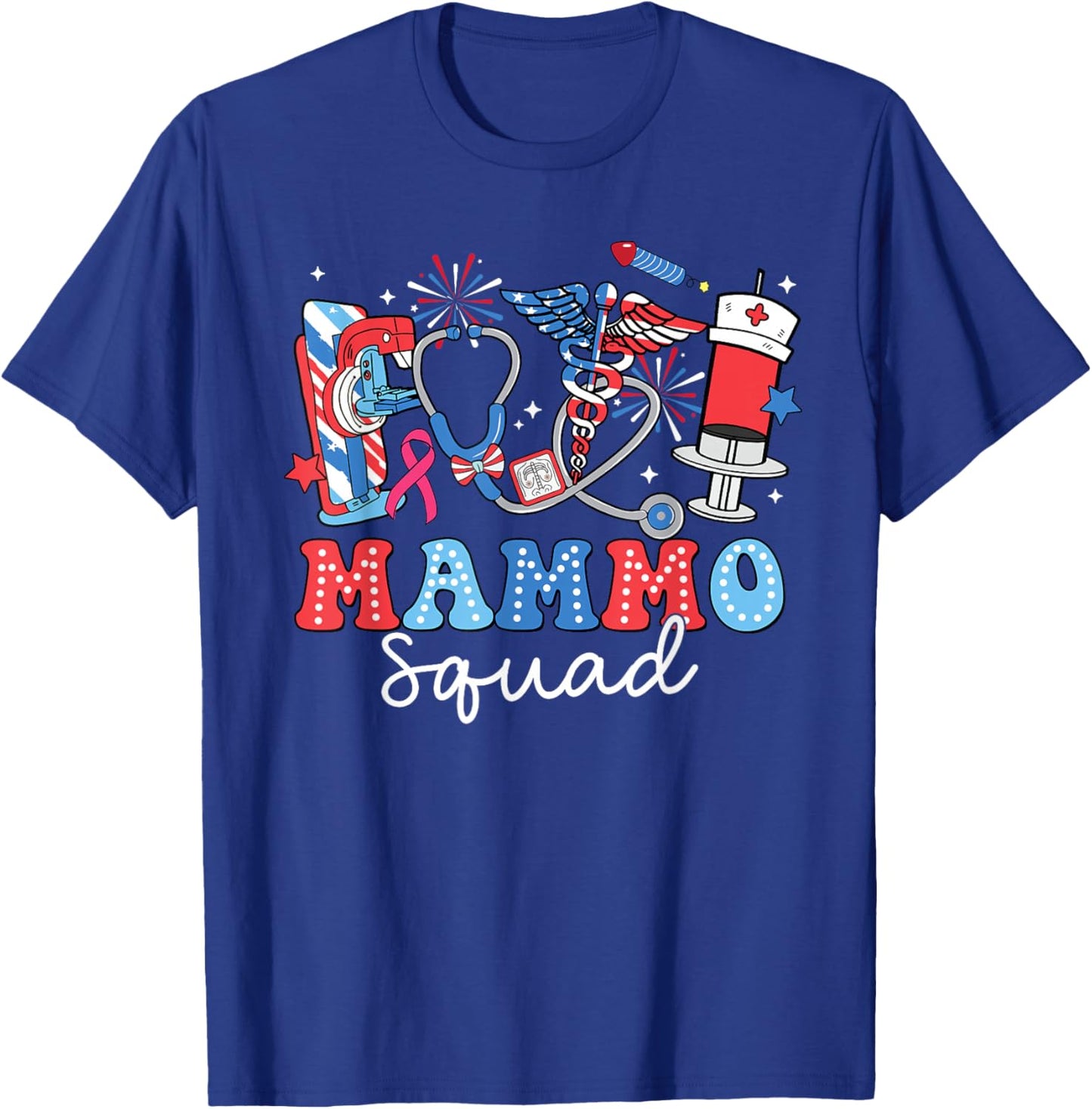 Groovy Mammo Squad Mammo Tech USA Flag Fireworks 4th Of July Women Men T-Shirt - T-Shirt | Royal